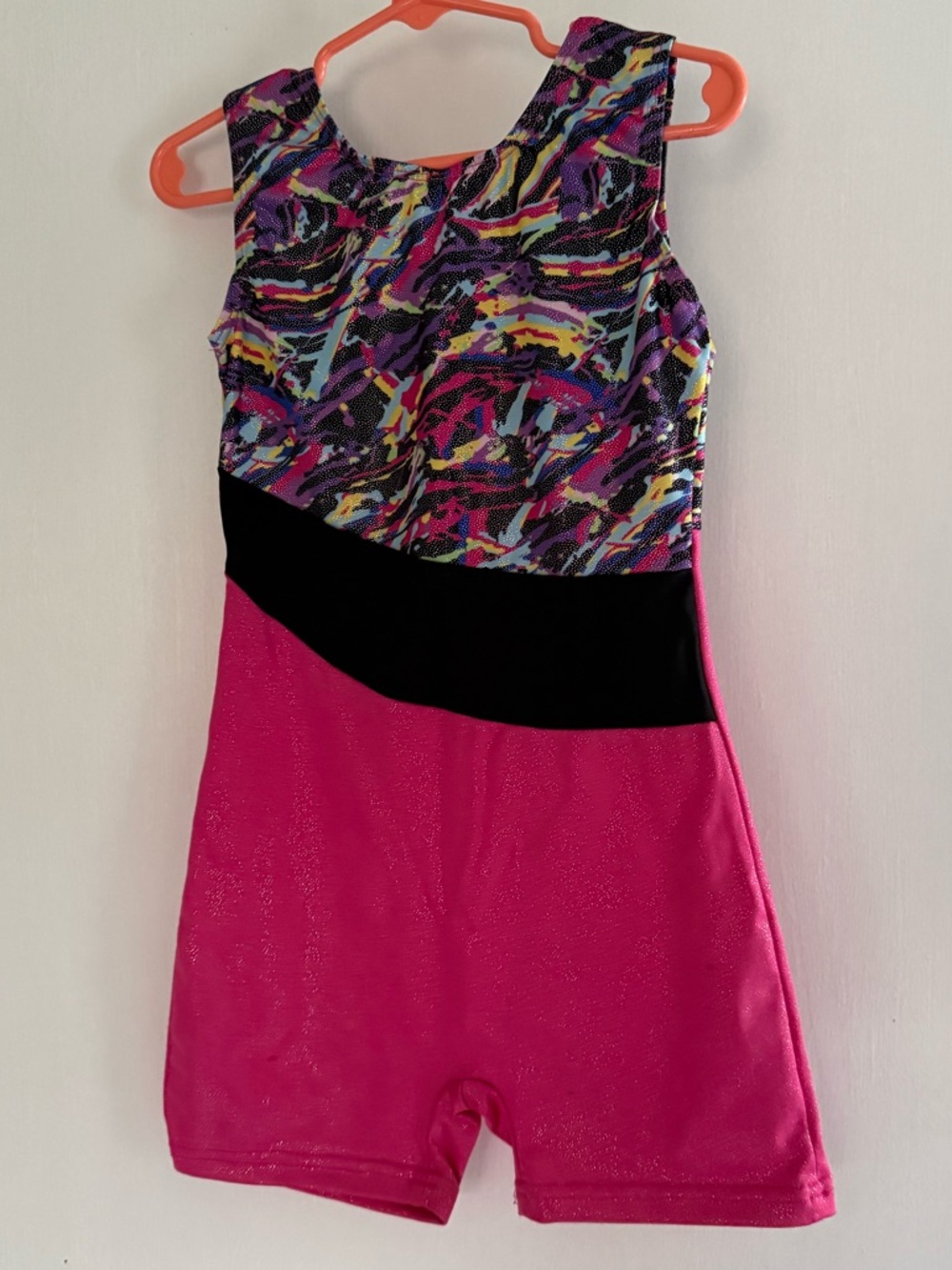 Girls Multi-Color Gymnastics Leotard with Hot Pink Shorts Size 6-7